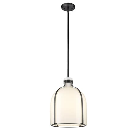 Z-Lite Pearson 1 Light Pendant, Matte Black & White Opal 818-12MB